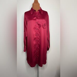 Lauren Ralph Lauren Night Gown Shirt Maroon Pajamas Embroided Logo Large
